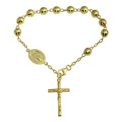 Gold Plated 925 Sterling Silver Diamond Cut Rosary Bracelet 7.5